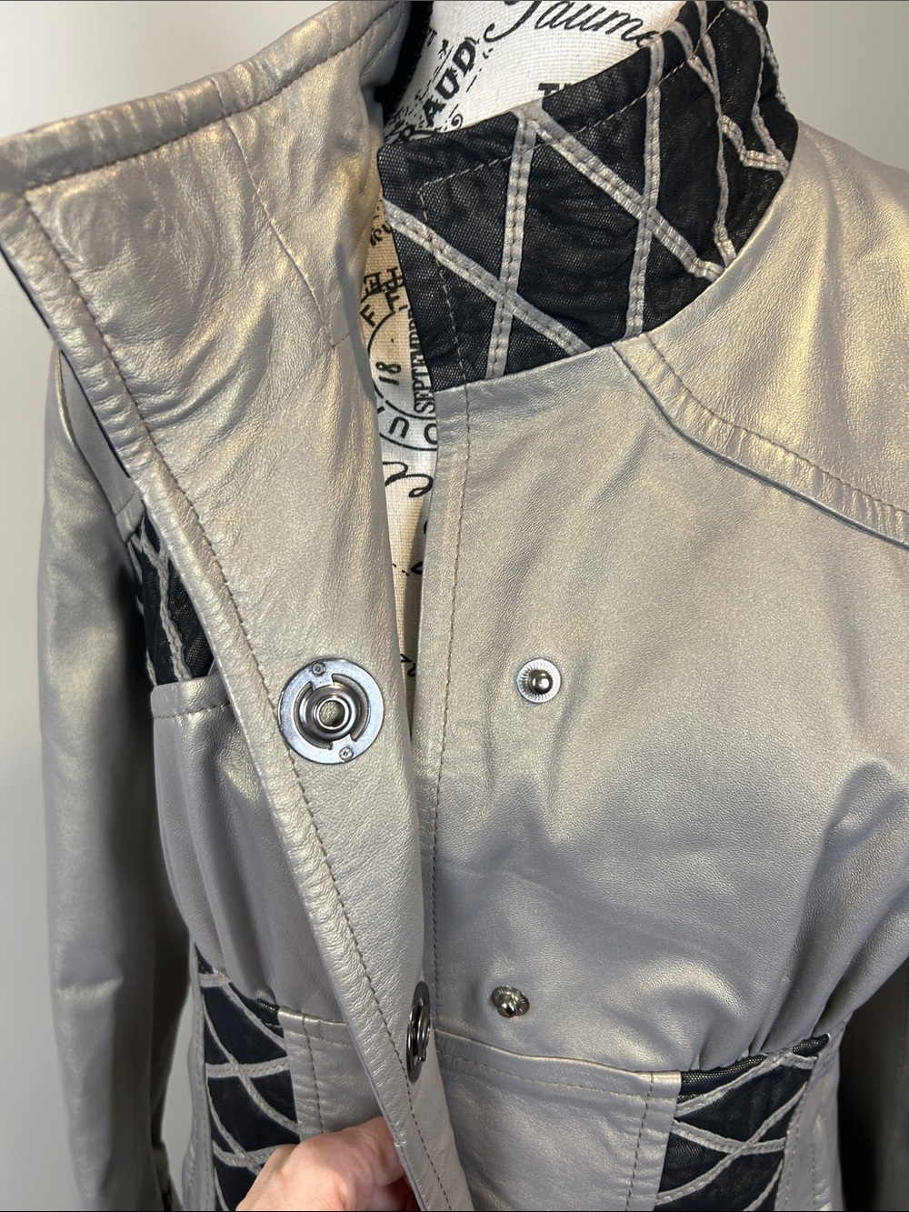 Dolce Vitalli Metallic Taupe Snake Print Moto Car Coat Jacket Medium - Picture 6 of 11